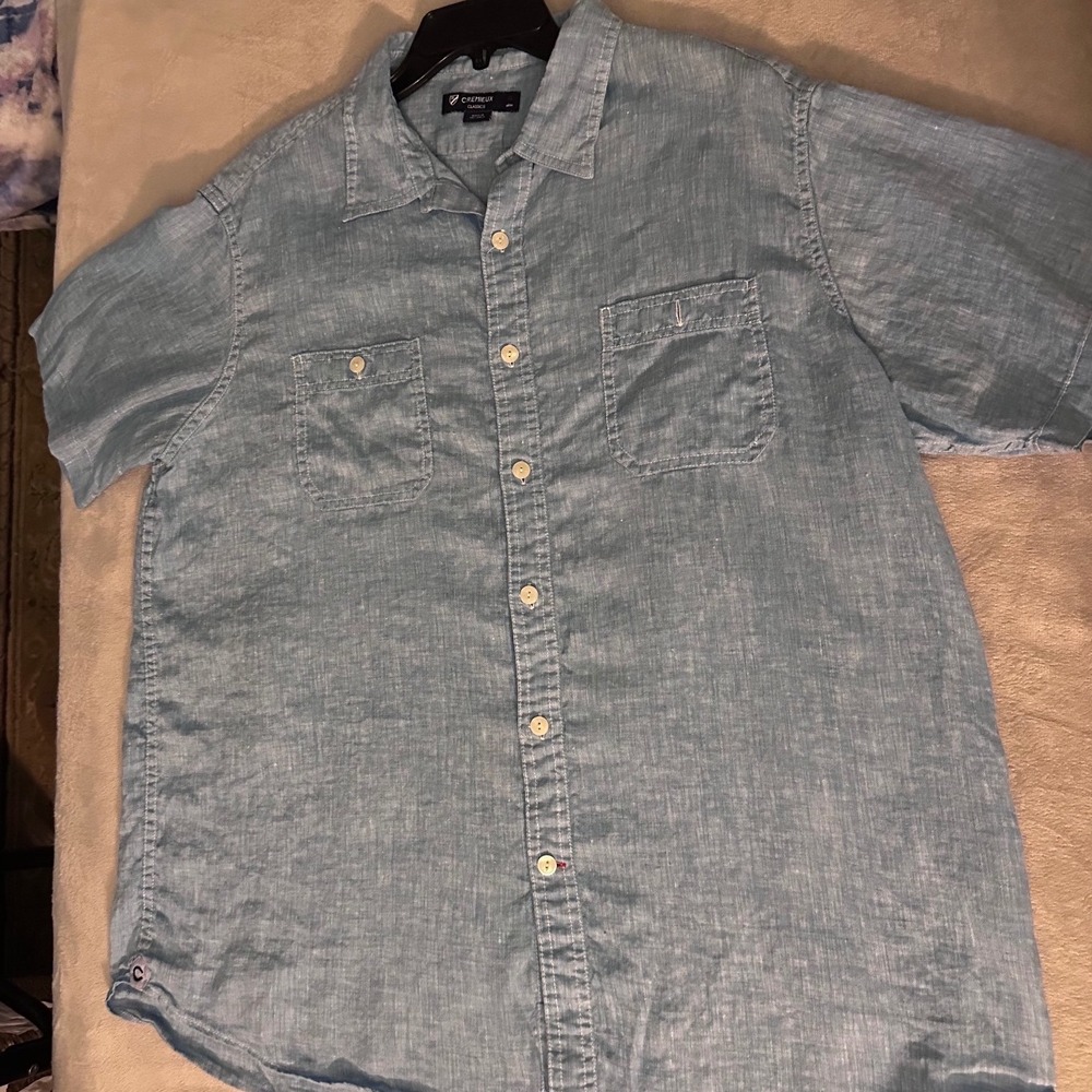 Cremieux Classics Mens XL Blue Linen Blend Short Sleeve Button Down Shirt